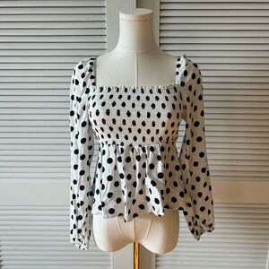 Polka Dot Smocked Peplum Top